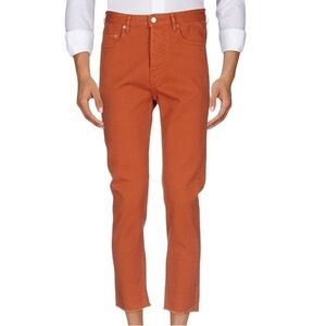 Golden Goose Deluxe Brick Red Button Fly Frayed Straight Leg Crop Jeans size 32